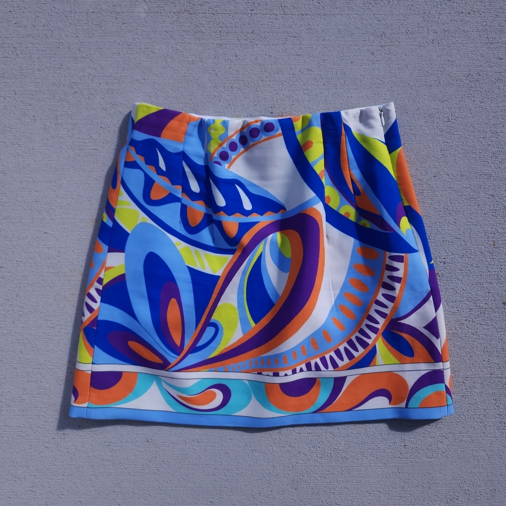 Zara Psychedelic Mini Skirt in White, Orange & Purple Size Small